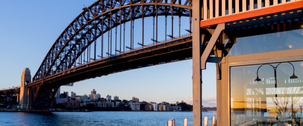 The Sydney Harbour Bridge behind Pier One hotel